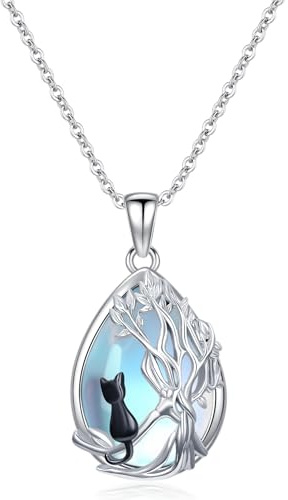 POPLYKE Rosa/Nero Gatto/Margherita/Quattro Foglia Trifoglio/Narciso Collana Argento Sterling Pietra di Luna Pendente Collana Gioielli per le donne
