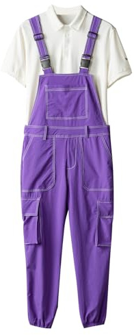 GINZOUS Men's Y2K Cargo Bib Overalls Purple Size 38