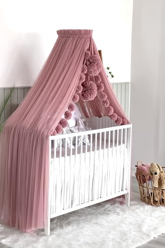 Baby Fancyroom Sänghimmel för babysäng, gammalrosa, babyvagga, myggnät, sidosänghimmel, babyrumsdekoration, baldakin för barnrum av premiumtyll