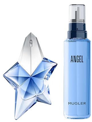 MUGLER Angel Eau de Parfum, Perfume para Mujer, Aroma Gourmand con Notas de Ámbar, Fragancia Fascinante, 50 ml + MUGLER, Angel, Recarga, 100 ml