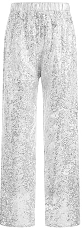Runhomal Bambino Ragazzo Ragazza Pantaloni da Danza Jazz Paillettes Brillanti Pantaloni Zampa Elefante Costume Danza Latina Tango Hip-Hop 5-16 Anni, argento, 7-8 Anni