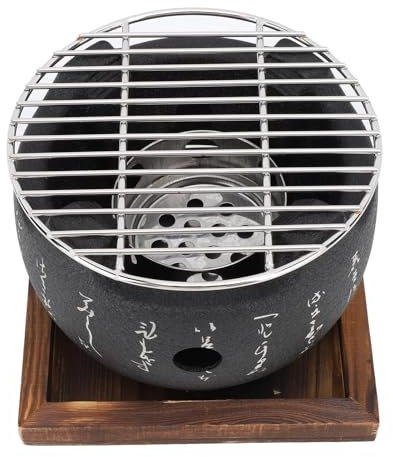 Tomantery Mini Portable Japanese BBQ Grill Round Food Charcoal Stove Household Barbecue Tool for Family Gathering Camping Household Charcoal Grill Compact Japanese Grill (L)