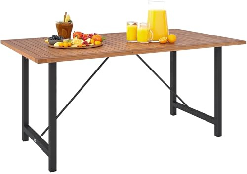 Outsunny Tavolo da Giardino Legno di Acacia e Acciaio, 160x90x75 cm Teak