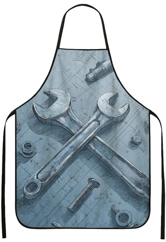 Delantal de llave mecánica para adultos, delantal culinario de cocina con impresión de herramientas vintage, perfecto para proyectos de bricolaje, trabajo en el garaje o temporada de barbacoa, 1