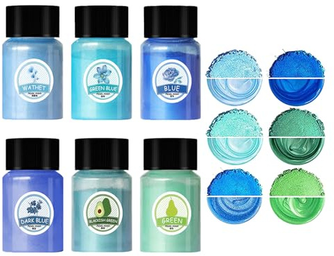 Hyleara Epoxidharz Farbe Metallic Mica Pulver, 6 Farben × 10g Perlglanz Farbpigmente metallischer Pulver für Seifenfarbe, Epoxidharz, Kerzenfarbe, Nagellack, Badebomben, Gießpulver(Blau)