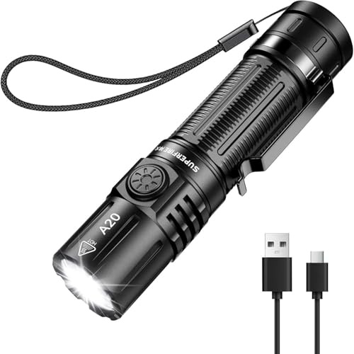 SuperFire LED Taschenlampe Aufladbar 2000 Lumen mit - IPX4 Wassergeschützt, Vollaluminium, 6 Modi, Premium-Lampenperlen mit Überhitzungsschutz für Outdoor, Camping & Notfälle