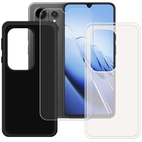 BMPNLSZ Funda (6,88) Screen Protector, Negro + Translúcido Suave Silicona TPU Canica Carcasa Caso Case + Cristal Templado Film Vidrio