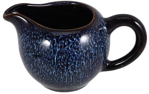 Generic Ceramic Small Blue Creamer Pitcher with Handle and Spout Gravy Boat Easy to Clean Multi-use Porcelain Sauce Jug for Travel and Coffee Bar Serving