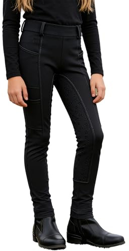 Yihuimin Boys Girls Riding Breeches Anti-Slip Full Seat Equestrian Trousers with Zip Pockets for Horseback