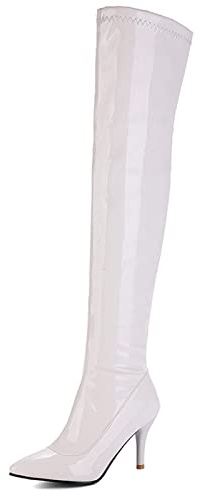 OALEEN Bottes Cuissardes Femme Hiver Vernis Sexy Talon Haut Bout Pointu Soirée