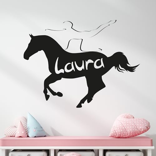GRAZDesign Wandtattoo Pferd Voltigieren Mädchen Kinderzimmer | Wandaufkleber personalisiert mit Name | Pferde Wandtattoo Mädchenzimmer Sportart Kunst, 76x57cm, 043 lavendel