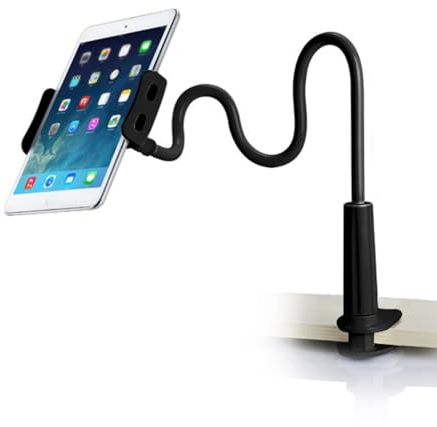 CLM-Tech Schwanenhals Tablet Halterung kompatibel mit ipad, Handy, Galaxy Tabs, Kindle Fire HD, 4-11 Zoll Tablet PC's und Smartphones, Flexibler Verstellbarer Arm im Bett, 78 cm lang, schwarz