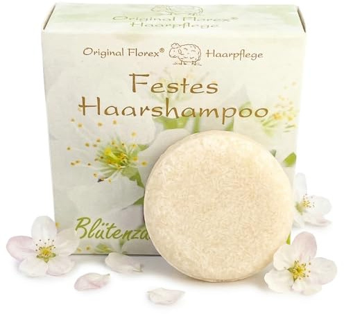 Festes Shampoo 58 g Blütenzauber mit Schafmilch Kakaobutter plastikfrei | Festes Haarshampoo mit Schafmilch, Kakaobutter, Honig- und Algenextrakt sowie Pro-Vitamin B5 – plastikfrei in Papierschachtel
