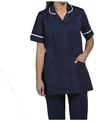 Skywear T66, tuniche per la salute e la bellezza, da donna, per uniforme da ufficio, multicolore, Navy Con Bianco, 62