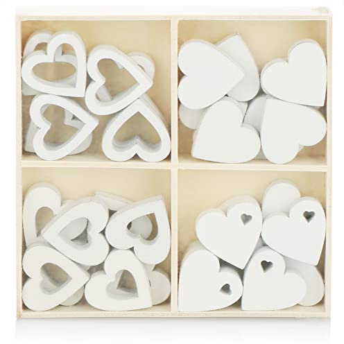 com-four® 32x Herz Streudeko, Kleine Herzen aus Holz in vier Designs | Holz-Herzen für Tischdeko im Frühling - an Ostern - auf Hochzeiten