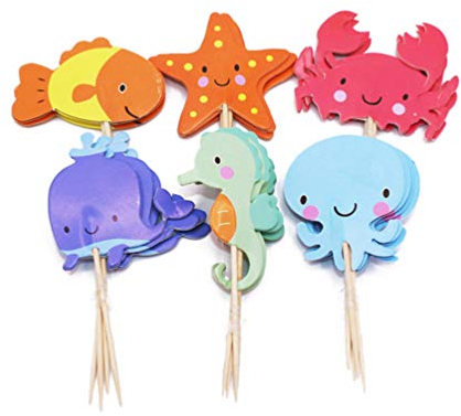 TOYANDONA 48 Pezzi Oceano Mare Animali Cupcake Toppers, Cartone Animato Mare Animale Cupcake Scegli Decorazioni Torta per Sotto La Festa Di Compleanno A Tema Del Mare