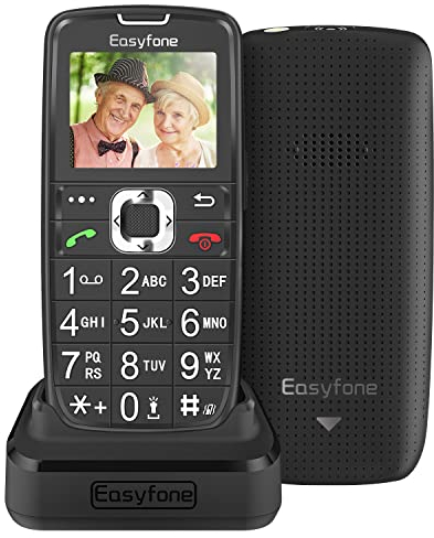 Easyfone Prime-A6 4G GSM Telefono Cellulare per Anziani con Tasti Grandi, Funzione SOS, Batteria di grande con base di ricarica, Nero 4G LTE