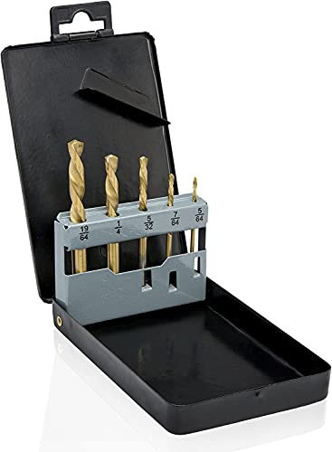 NEIKO 10113A Linksbohrer Set HSS Bohrer mit Titan-Nitrid-Beschichtung Reverse-Twist Bohrer SAE Größen 5-teilig