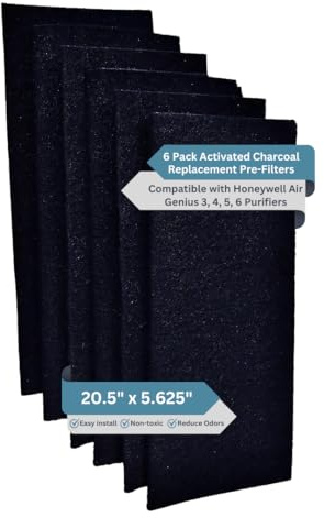 Fresh Headquarters 6-Pack Activated Carbon Air Filter - Premium 20.5 x 5.625 Air Purifier Pre Filter - Compatible with Honeywell Genius 3/4/5/6 Purifiers (HFD‑3X & 360 Series) - Odor & VOC Reduction