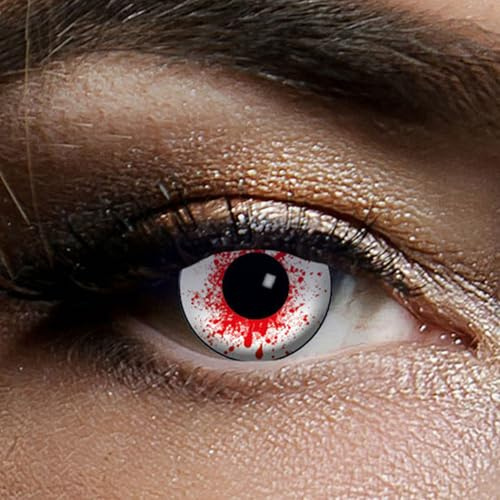 KingofHalloween.de Weiß/Rot farbige Kontaktlinsen Bloodshot 1 Woche 1 Paar Zombie Vampir Cosplay Fastnacht Verkleidung Karneval Schminke Halloween Make up ohne Sehstärke