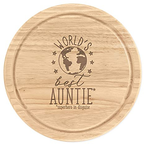 World's Mejor Tía Madera para Picar Tabla de Quesos Redondo 25cm