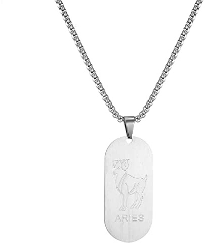 AFSTALR Gold/Silber/Schwarz Kette 12 Sternbilder Halskette Herren Tierkreis Kette Dog Tag Anhänger Konstellation Kette