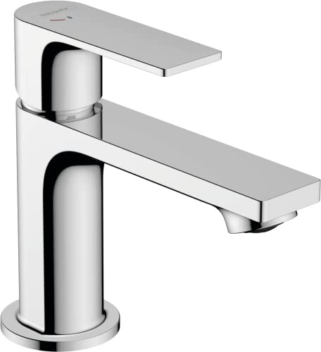 hansgrohe Waschtischarmatur Rebris E, Wasserhahn Bad mit Auslaufhöhe 80 mm, mit Zugstange, Badarmatur wassersparend, energiesparend, Chrom