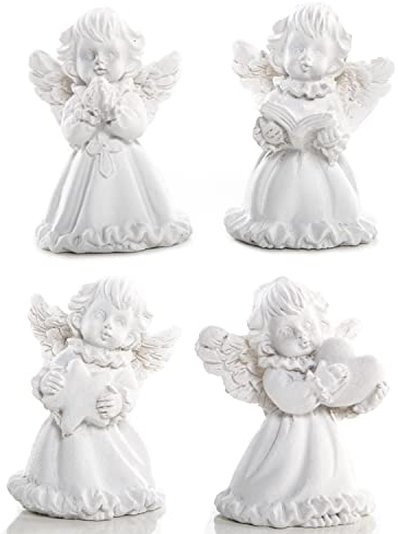 Logbuch-Verlag 4 Engel Figuren klein weiß 5 cm Schutzengel Geschenk Gäste Give-Away Gastgeschenk Taufe Kommunion