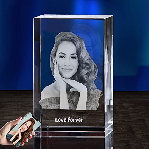 HAIRANHUI Personalized 3D Crystal Photo image Customized 3D Laser Etched Picture Frame Memorial Wedding Anniversary Christmas Father¡¯s Day Mother's Day Girlfriend Birthday Gifts¡… (Portrait-Small)