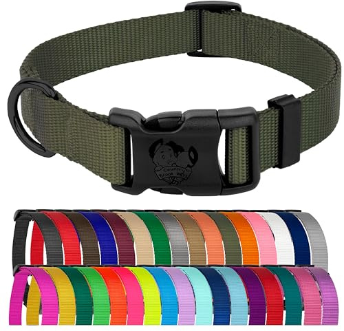 Country Brook Petz - Everyday Nylon Dog Collar for Large, Medium, and Small Dogs and Puppies - for Everyday Use in 15+ Cool Colors (Large, 1 Inch, Dark Olive Drab)