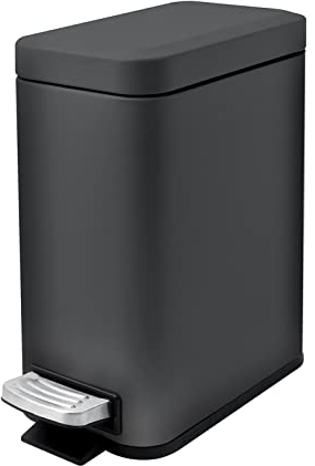 Cubo de basura rectangular de metal de 1.3 galones, contenedor de basura pequeño con pedal de paso, cocina, oficina (negro)