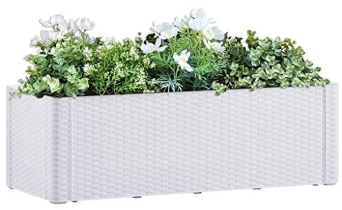 VACARX Cama elevada para jardín con sistema de riego automático, color blanco, 100 x 43 x 33 cm