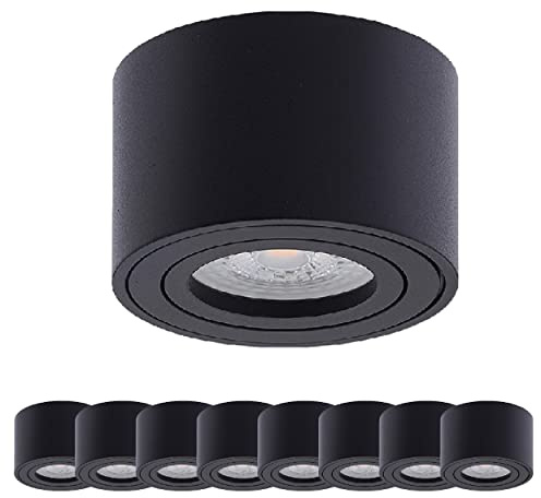 Oktaplex 9 Stück Aufbaustrahler Lile Schwarz inkl. LED Modul 4,8W 380lm | 230V, 4000K Neutralweiß, 80x50mm, Aufputz Aufbauleuchte Aufbauspot Aluminium Schwenkbar