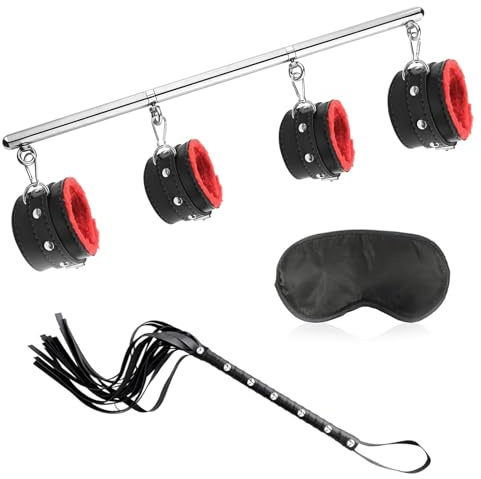 BDSMYOU Handschellen Sex Bett,Spreizstange Sexspielzeug Verstellbar,BDSMs Spielzeug Hart,Bondageset Fessel Set,Handfesseln Erotische & Fußfesseln & Augenbinde Sex Bett & Peitsche,BDSMs Toys