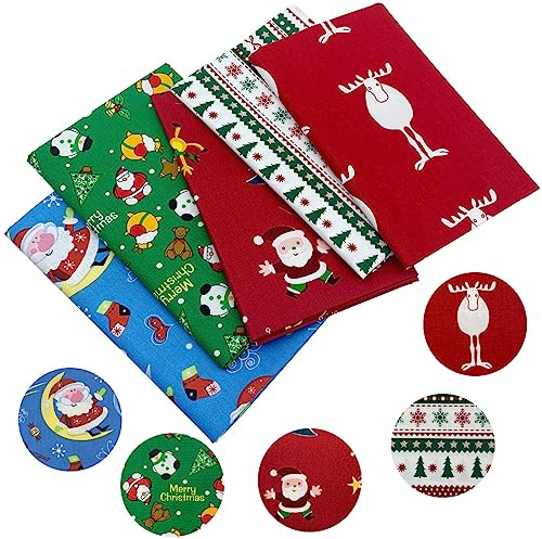 aufodara 5 Stück Groß Weihnachtsstoffe 50x80cm, Weihnachten Muster Baumwollstoff, Patchwork Stoffe Baumwolle, Stoffe zum Nähen, Basteln, Quilting, DIY Dekoration, Geschenk Verpackung (Bunt A)