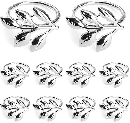 Anillos de Servilleta de Metal, JANDH 10 Piezas Silver Servilletero de Mesa, Apariencia de la Hoja Servilletero, Adecuado para Bodas, Navidad, Reuniones Familiares, Decoración de Mesa