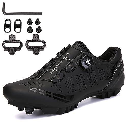 PENXZT Herren Mountain Bike Radsportschuhe Kompatibel mit Shimano SPD 2-Bolts Pedals MTB Schuhe Rennen innen und im Freien,Schwarz,45 EU