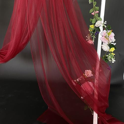 3m x 160cm Soft Tüllstoff,Tüll Stoffe zum Nähen,Netzstoff Dekostoff Drapierstoff für Arbor Hochzeit Vorhang Hochzeitsbogen Freihanddeko Querbehang Gardine Torbogen Zeremonie Party Dekor,Weinrot