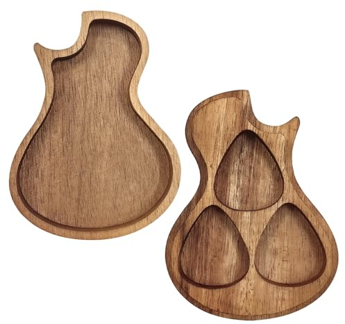 Musiin Support de Guitare en Noyer Étui de Rangement pour médiators – Boîte à Bijoux pour Adolescents et Adultes (Forme de Guitare)