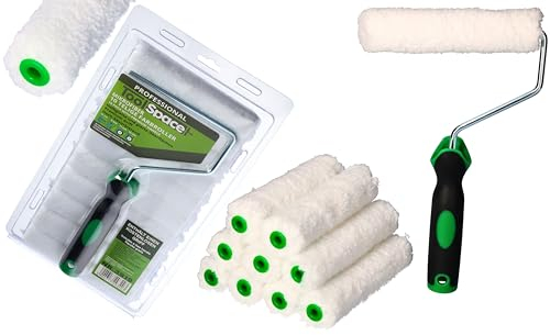 ToolSpace 10 Pezzi Rullo per Pittura - 15 cm Rulli Set Microfibra con Pelo Lungo - Rulino per Verniciatura Verniciare - Ricambio con Manico per Porte - Kit Pitturare Pareti Interni Esterni - Superfici