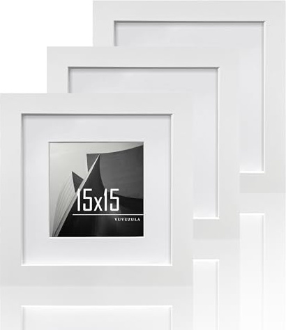 VUVUZULA bildram 15 x 15 cm vit kvadratisk trä fotoram träram MDF-ram med passepartout 10 x 10 cm set om 3
