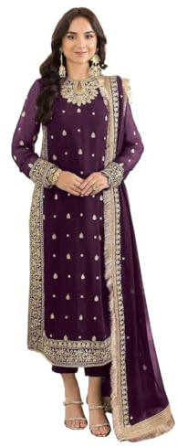 GRC Women's Straight Salwar Kameez Georgette with Embroidery Traditional Indian Pakistani Ready to Wear Dress (US, Alpha, XX-Large, Regular, Regular, Purple)