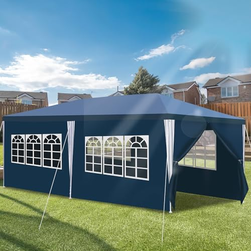 Daromigo Cenador impermeable de 3 x 6 m, color azul, para fiestas, protección UV, con paneles laterales y grandes ventanales, estable, resistente al invierno, para bodas, exteriores, jardín, fiestas