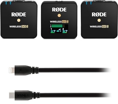 RØDE Wireless GO II Ultrakompaktes drahtloses Zweikanal-Mikrofonsystem + SC19 USB-C-Lichtkabel (1,5 m - iOS-kompatibel) für Filmaufnahmen, Interviews und die Erstellung von Inhalten