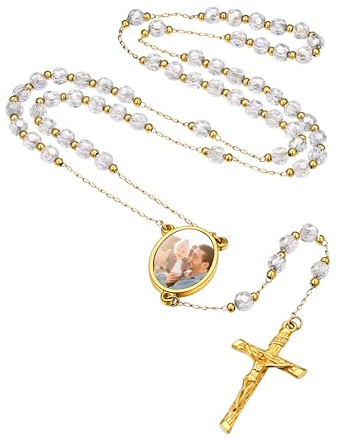 Supcare Rosenkranz Katholische Halskette Damen Gebetskette Christlich Edelstahl Rosary Jesus Kreuzkette Religiöse Kruzifix Anhänger Charm Cross Necklace Modeschmuck für Herren Frauen