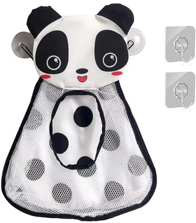 NIYATA Organizer Giocattoli per la Vasca da Bagno dei Bambini,Simpatico Panda Porta Giochi da Bagno,Con Sacca a Rete Portaoggetti da Appendere Adatto per Stanza dei Giocattoli, Bagno
