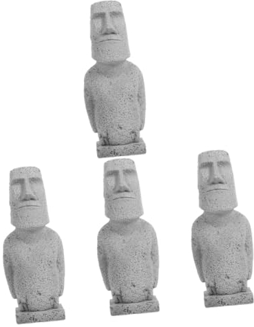 STOBAZA 4stücke Dekorative Moai Statue Für Aquarium Realistische Moai Figur Als Garten Und Innendekoration Für Mikro-landschaften Und Fischbecken Schwerer Sockel Für Stabilität