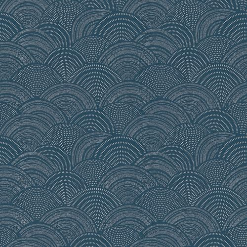 Rasch Tapete 581409 - Blaue Vliestapete mit grafischem Motiv mit Punkten, Strichen und Bögen - 10,05m x 0,53m