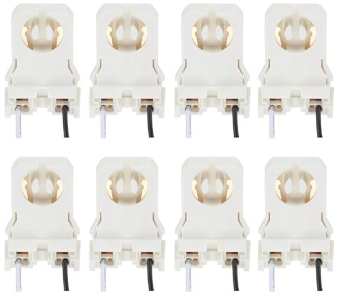 PATIKIL T8 Lamp Holder, 8pcs Non-shunted Tombstone Light Socket G13 Base with Wires for LED Integrated Fluorescent Tube Replacements, White