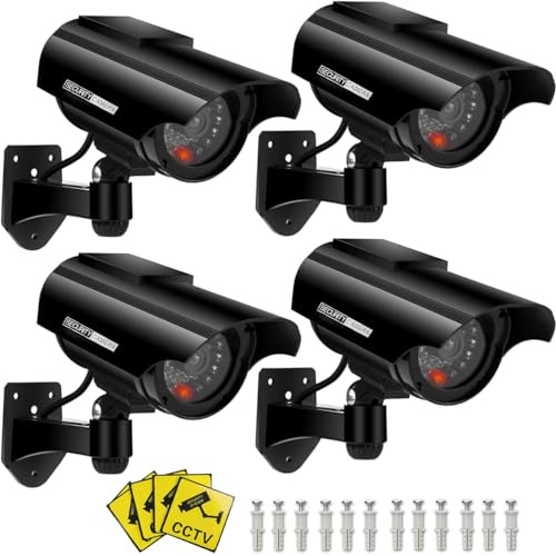 E-HORDE Caméra Factice à Énergie Solaire, Fausse de Sécurité Caméra CCTV avec LED Lumière pour Usage Intérieur Extérieur (Noir-4)